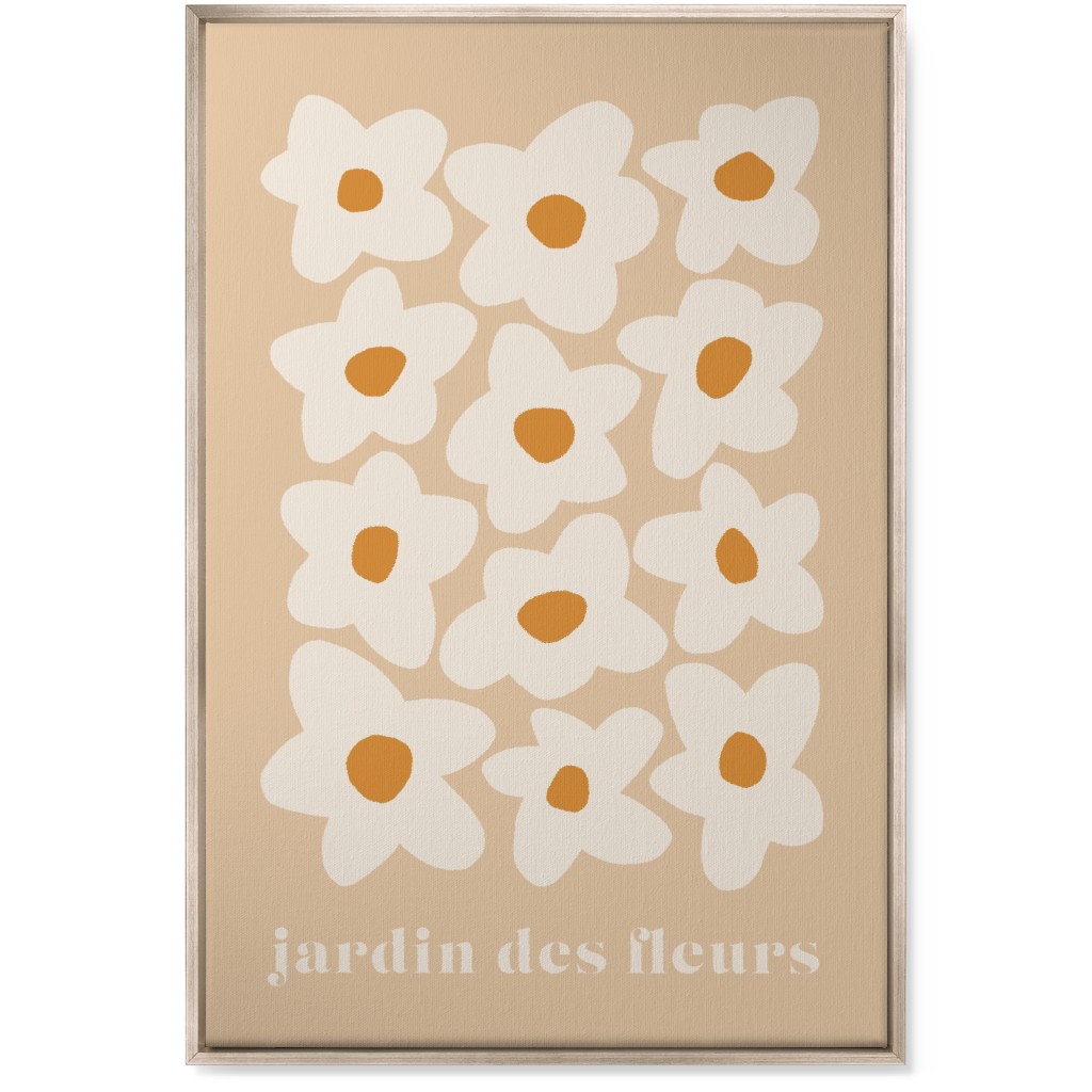 Botanical Graphic Retro Flower Garden Wall Art, Metallic, Single piece, Canvas, 24x36, Beige