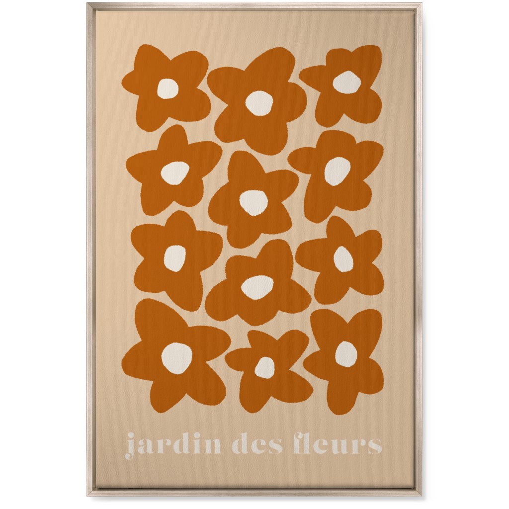 Botanical Graphic Retro Flower Garden Wall Art, Metallic, Single piece, Canvas, 24x36, Orange