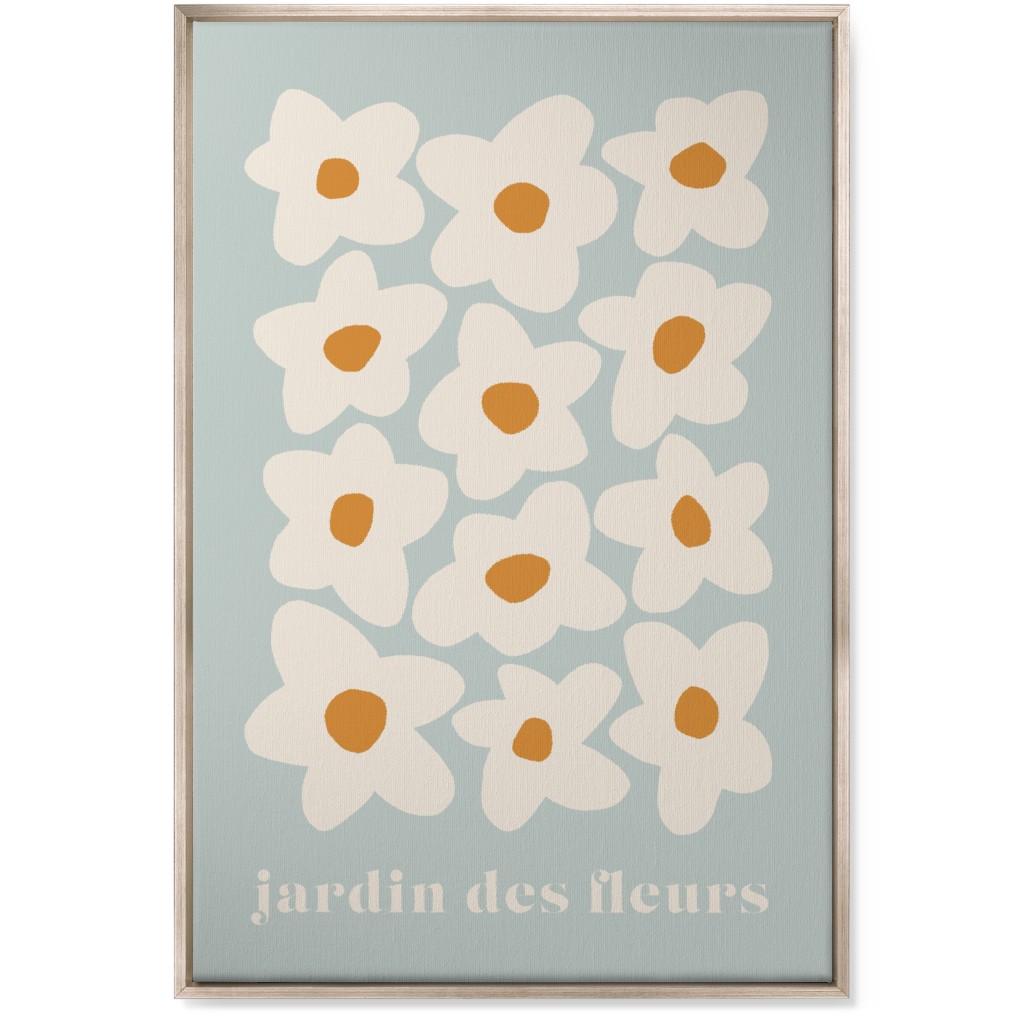 Botanical Graphic Retro Flower Garden Wall Art, Metallic, Single piece, Canvas, 24x36, Blue, Heaven