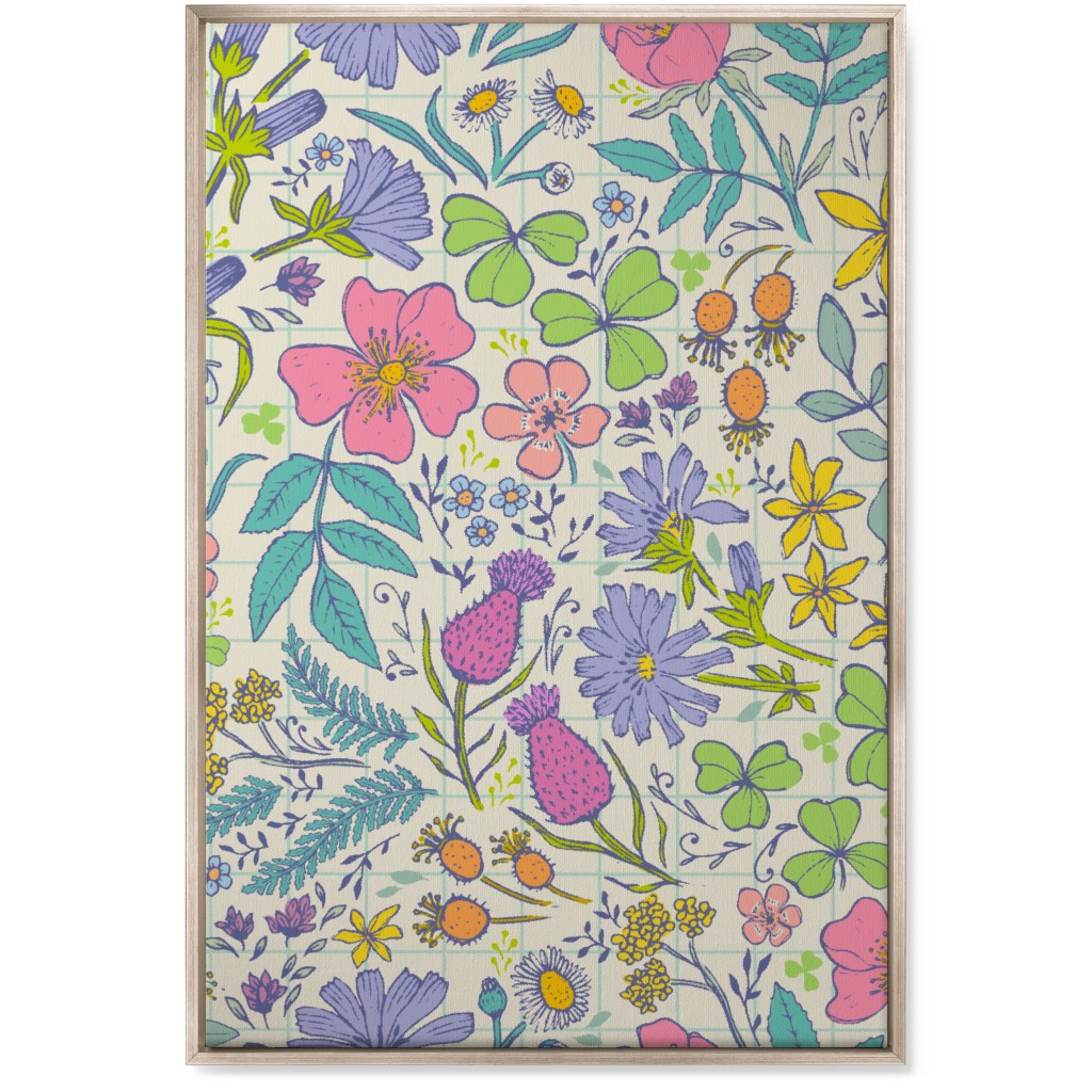 Hand Drawn Flowers - Multi Wall Art, Metallic, Single piece, Canvas, 24x36, Multicolor