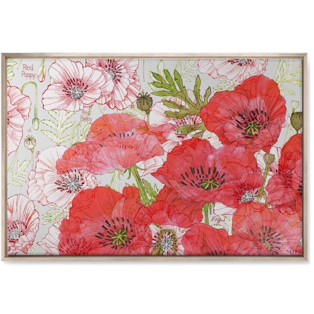 Poppies Romance - Red Wall Art, Metallic, Single piece, Canvas, 24x36, Red