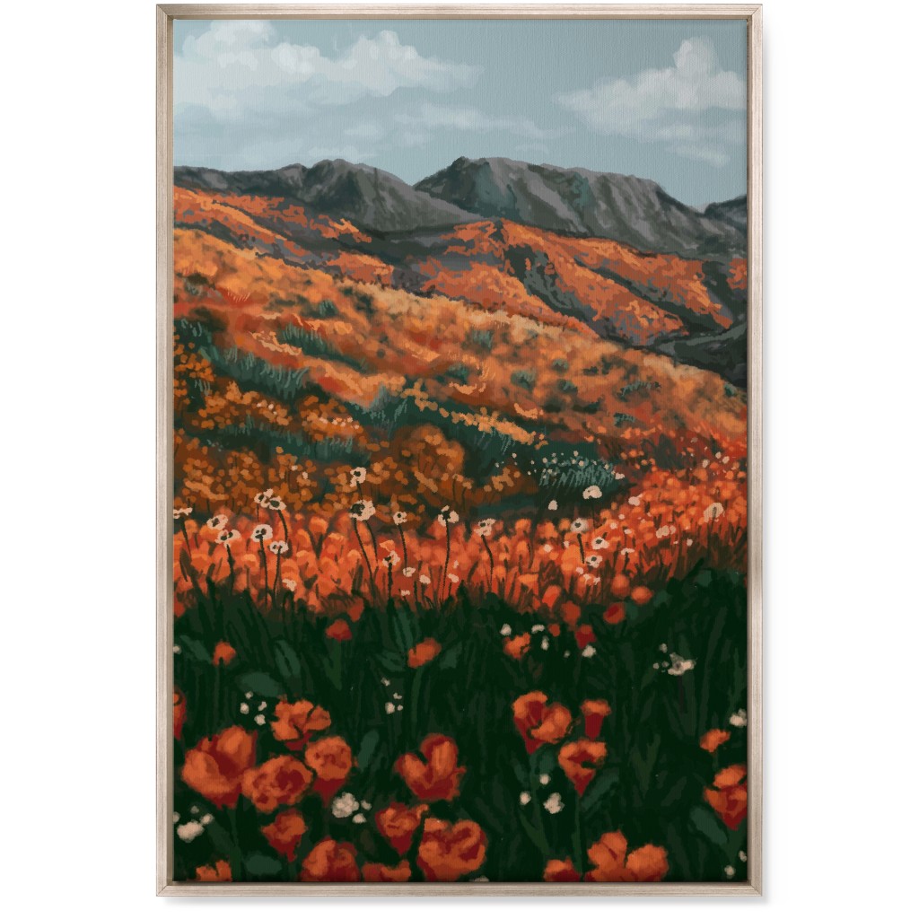 Field of Flowers - Orange and Multi Wall Art, Metallic, Single piece, Canvas, 24x36, Orange