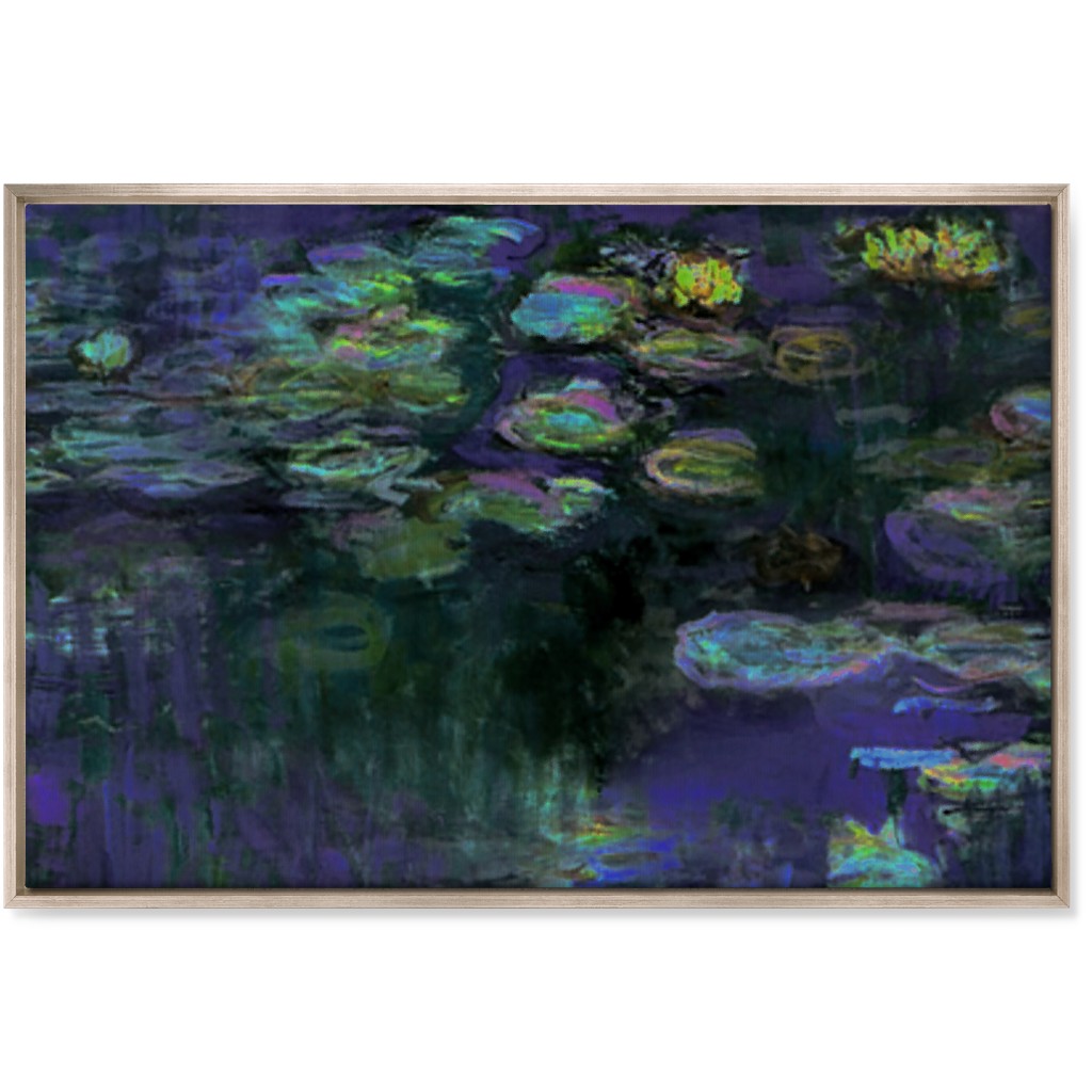 Claude Monet Waterlilies At Night Wall Art, Metallic, Single piece, Canvas, 24x36, Blue, True Blue