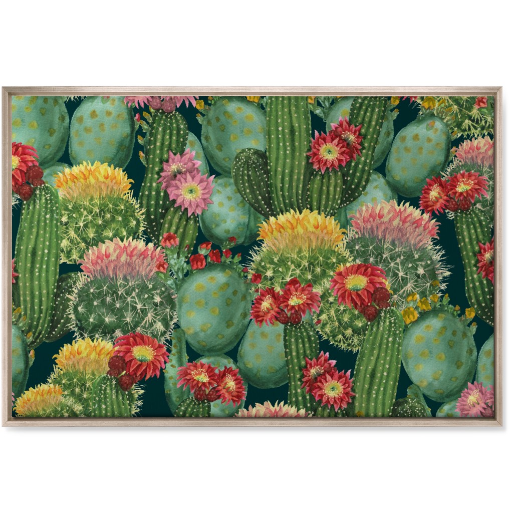 Tropical Cactus Flowers Wall Art, Metallic, Single piece, Canvas, 24x36, Multicolor