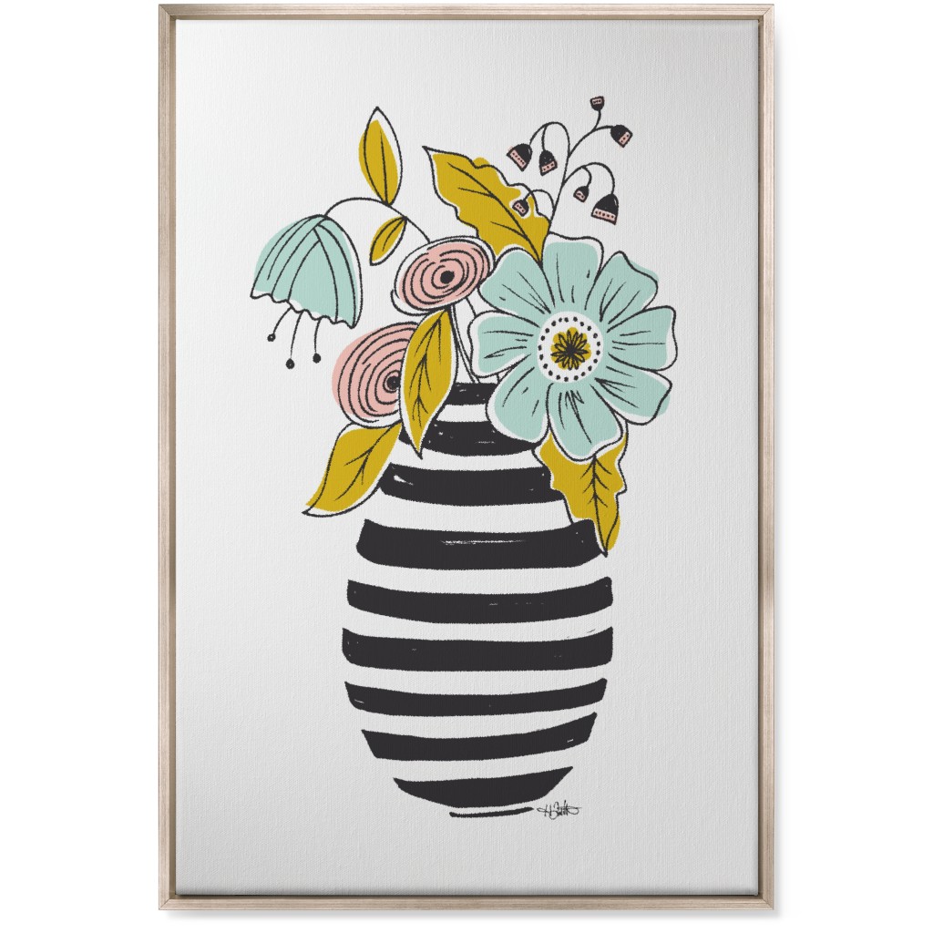 Summer Floral Vase Wall Art, Metallic, Single piece, Canvas, 24x36, Multicolor, White