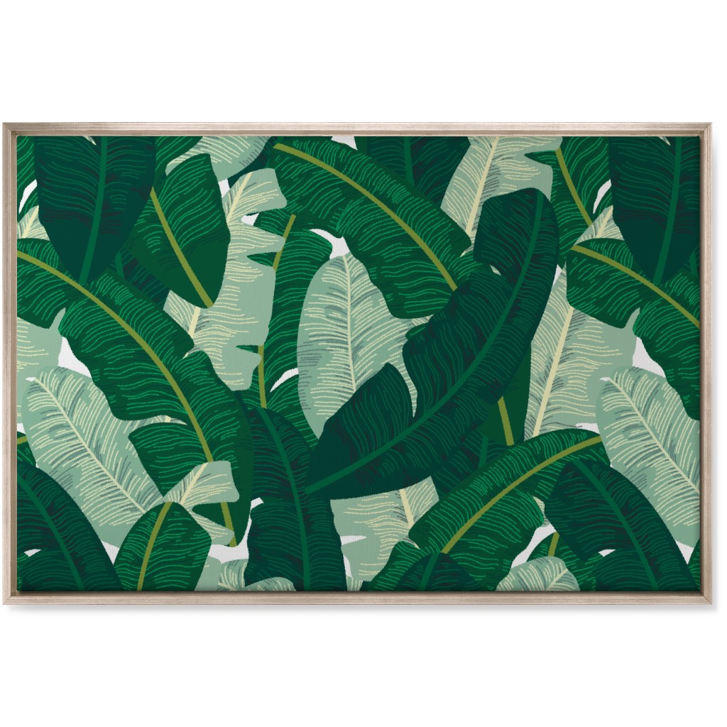 Classic Banana Leaves - Palm Springs Green Wall Art, Metallic, Single piece, Canvas, 24x36, Green, Classic Green