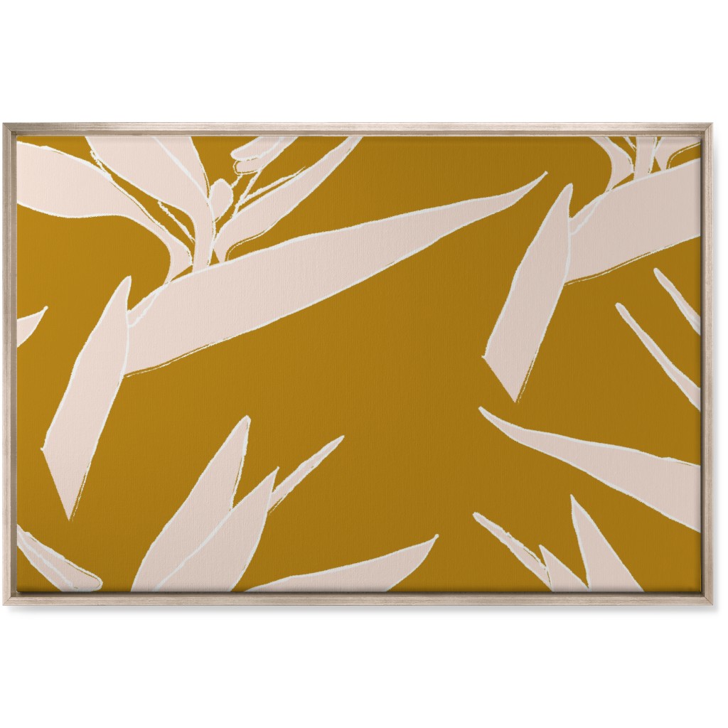 Birds of Paradise - Mustard and Pale Peach Wall Art, Metallic, Single piece, Canvas, 24x36, Yellow