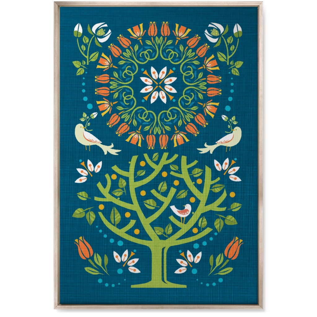Peaceful Folk Birds Wall Art, Metallic, Single piece, Canvas, 24x36, Blue, True Blue