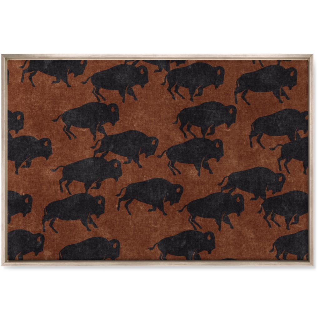 Bison Stampede - Inkwell on Brandywine Wall Art, Metallic, Single piece, Canvas, 24x36, Brown, Brown
