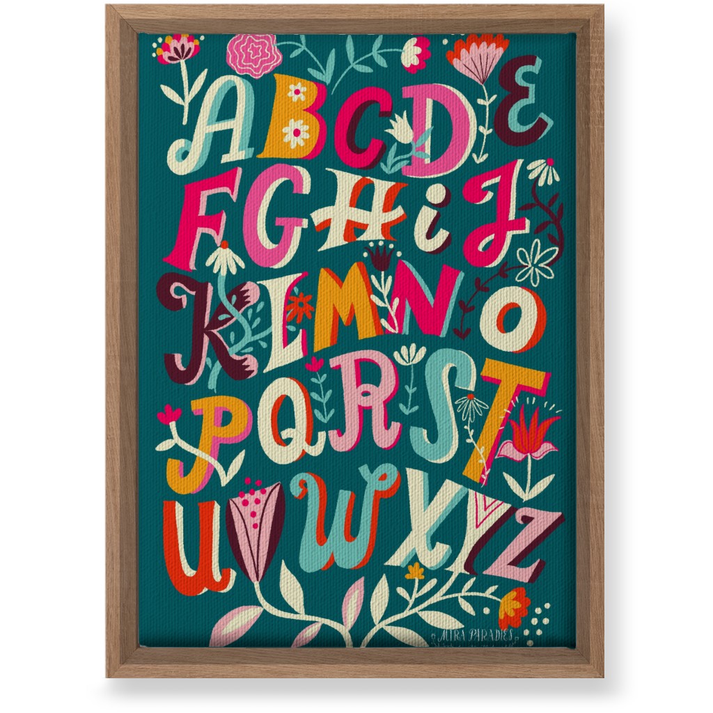 Flowering Alphabet - Teal Wall Art, Natural, Single piece, Canvas, 10x14, Multicolor