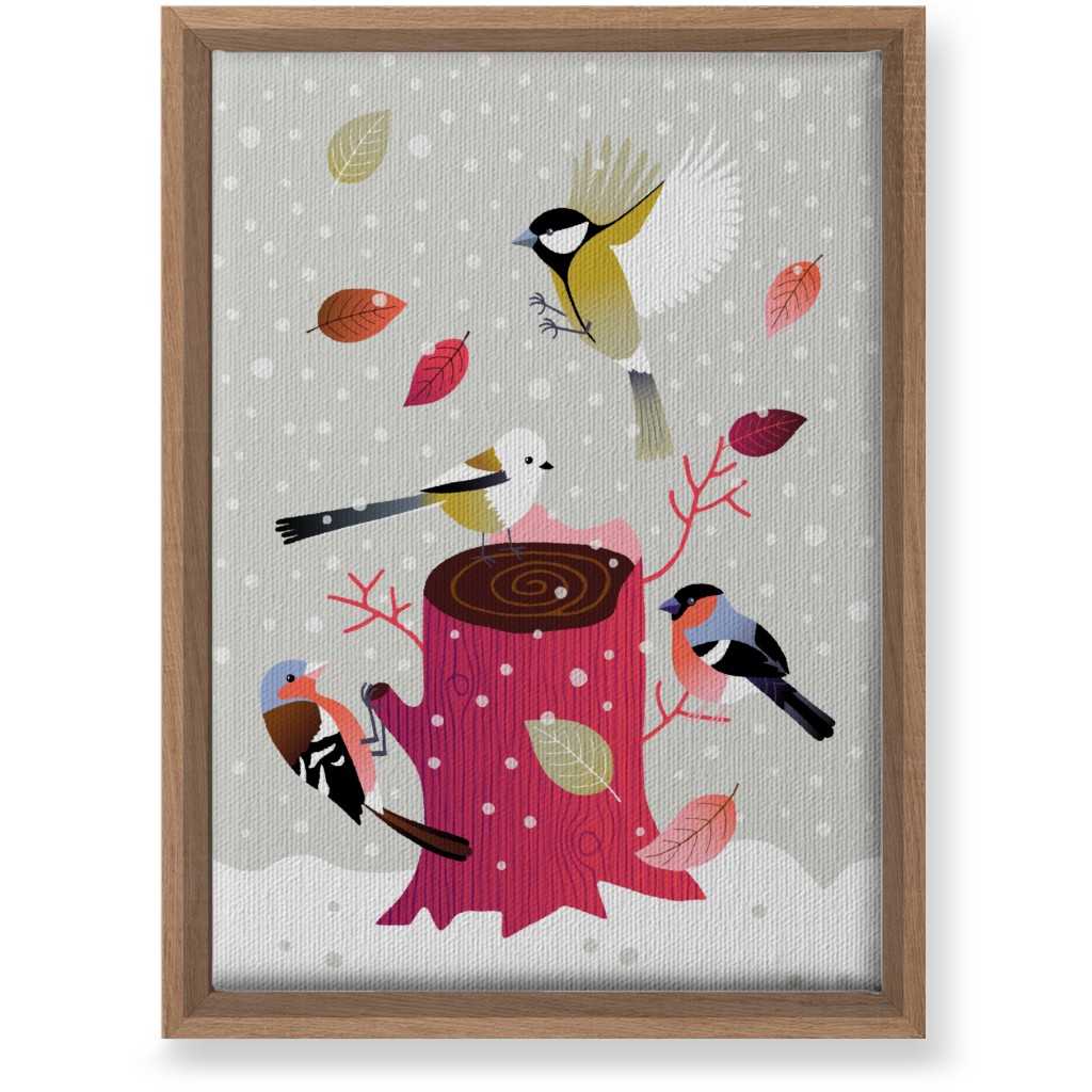 Winter Birds on Tree Stump - Red & Gray Wall Art, Natural, Single piece, Canvas, 10x14, Multicolor