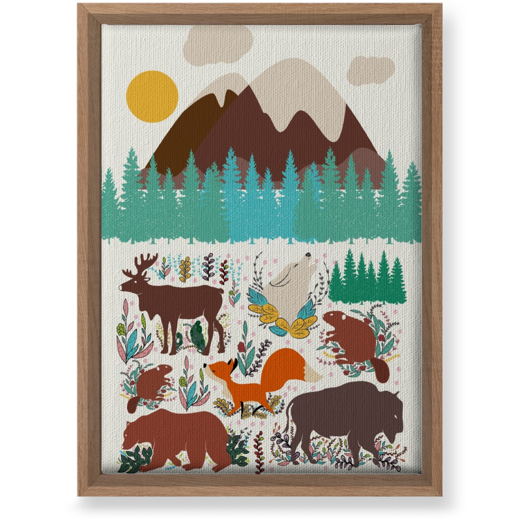 Wildlife Mountain Illustration Wall Art, Natural, Single piece, Canvas, 10x14, Multicolor