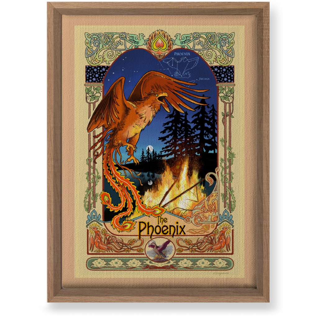 Art Nouveau Golden Phoenix Wall Art, Natural, Single piece, Canvas, 10x14, Multicolor