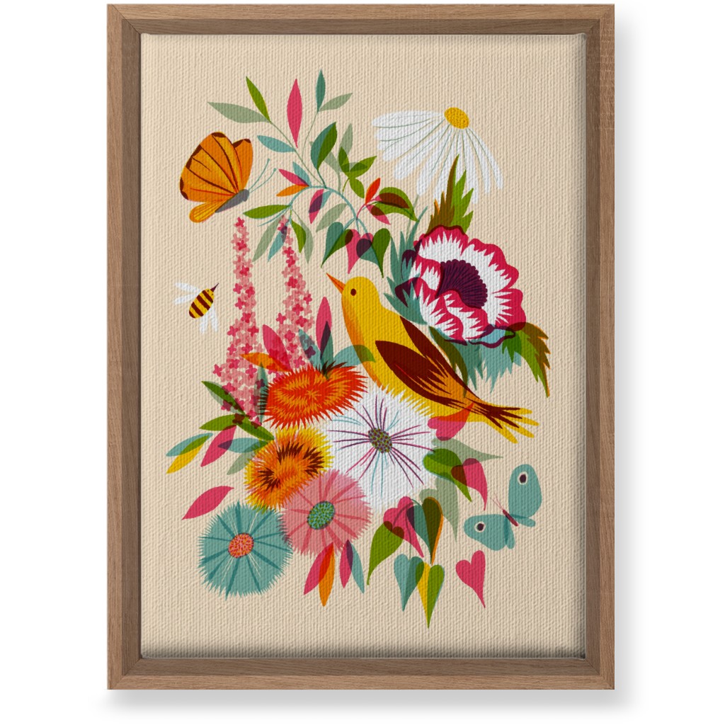 Florals With Pirol and Butterfly - Multi Wall Art, Natural, Single piece, Canvas, 10x14, Multicolor