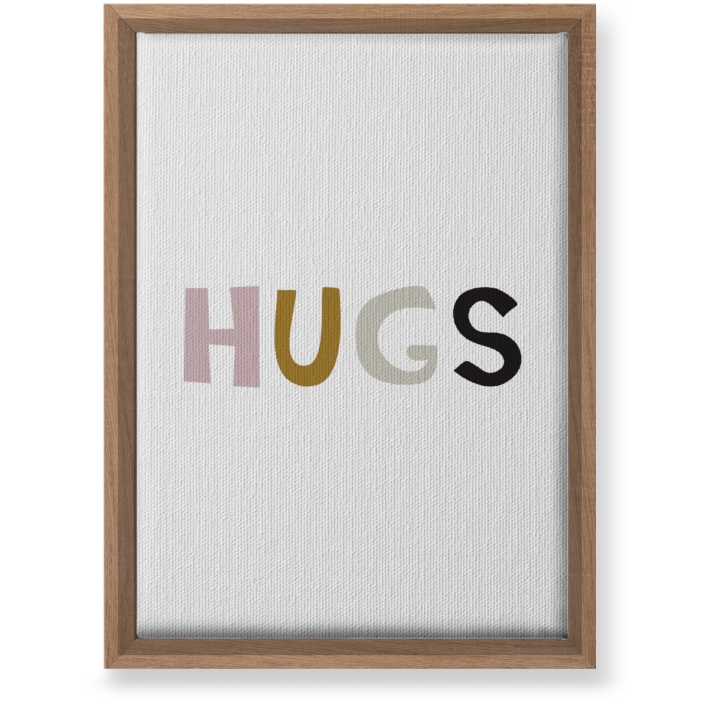 Hugs Typography - Neutral With Pink Wall Art, Natural, Single piece, Canvas, 10x14, Multicolor