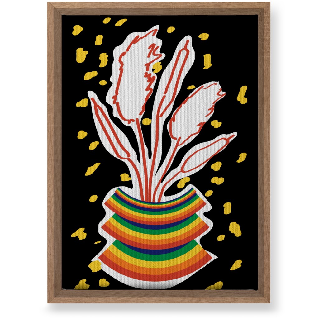 Retro Rainbow Abstract Floral in Vase - Multi on Black Wall Art, Natural, Single piece, Canvas, 10x14, Multicolor