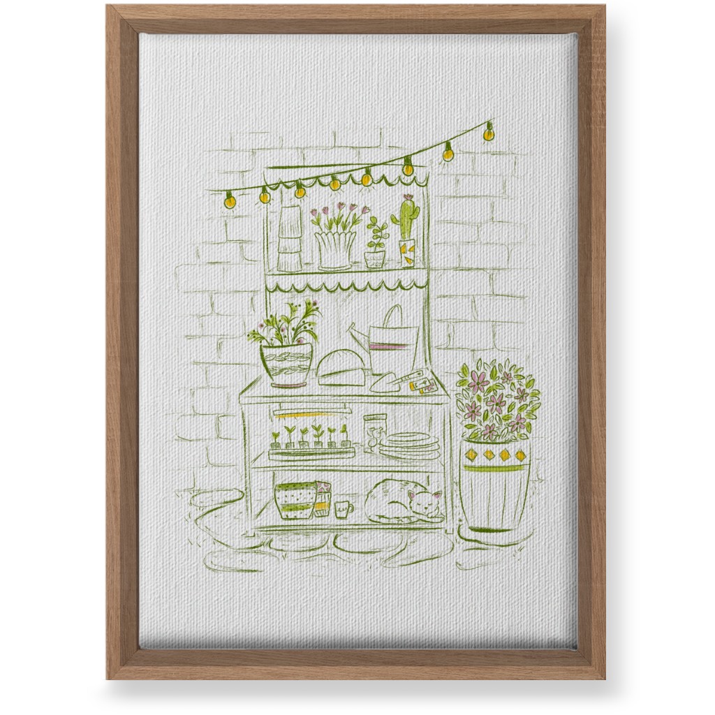 the Cat Nap Potting Stand - Green Wall Art, Natural, Single piece, Canvas, 10x14, Green