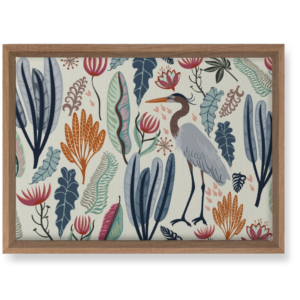 Heron and Plants - Multi on Cream Wall Art, Natural, Single piece, Canvas, 10x14, Multicolor