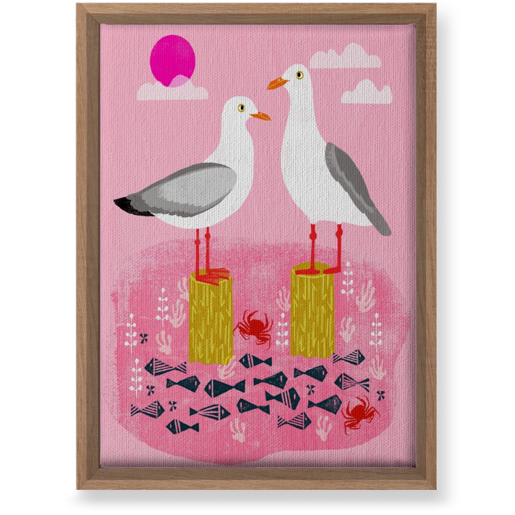 Perched Seagulls - Pink Wall Art, Natural, Single piece, Canvas, 10x14, Pink, Bright Pink