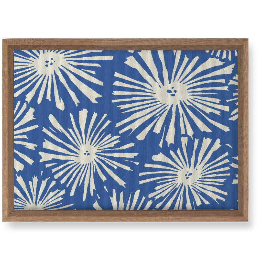 Cactus Blooms - Cream on Blue Wall Art, Natural, Single piece, Canvas, 10x14, Blue, True Blue