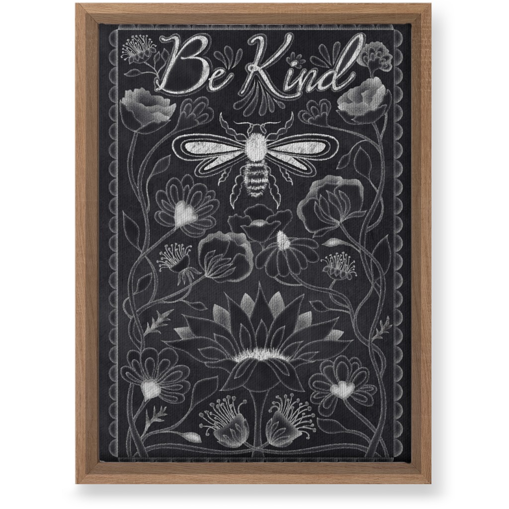 Be Kind Floral Wall Art, Natural, Single piece, Canvas, 10x14, Black
