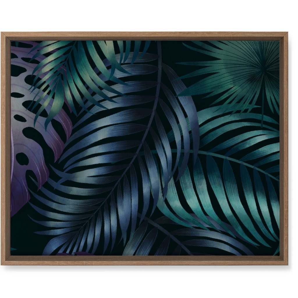 Tropical Leaves in the Moonlight - Dark Wall Art, Natural, Single piece, Canvas, 16x20, Blue, True Blue