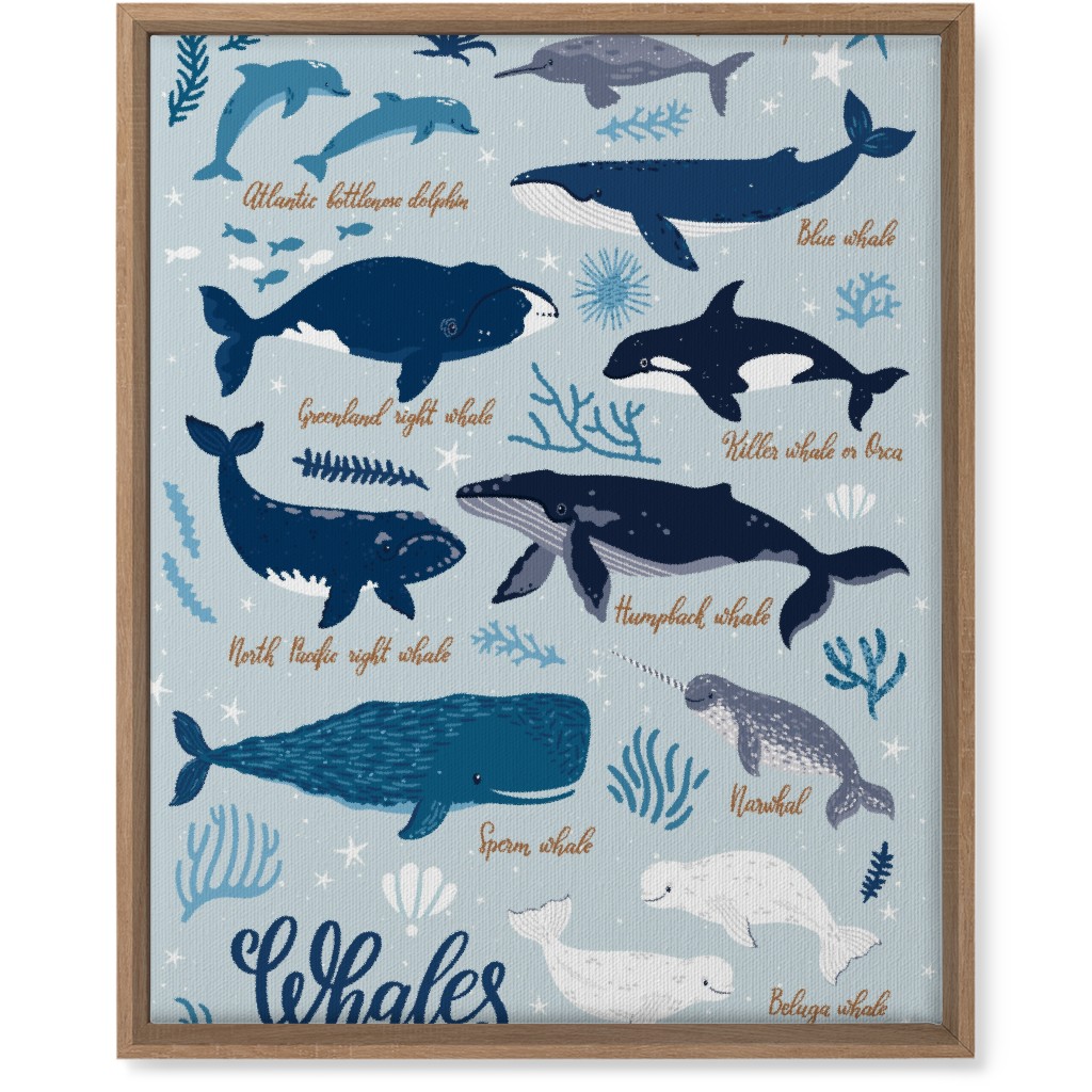 Whales of the Sea - Blue Wall Art, Natural, Single piece, Canvas, 16x20, Blue