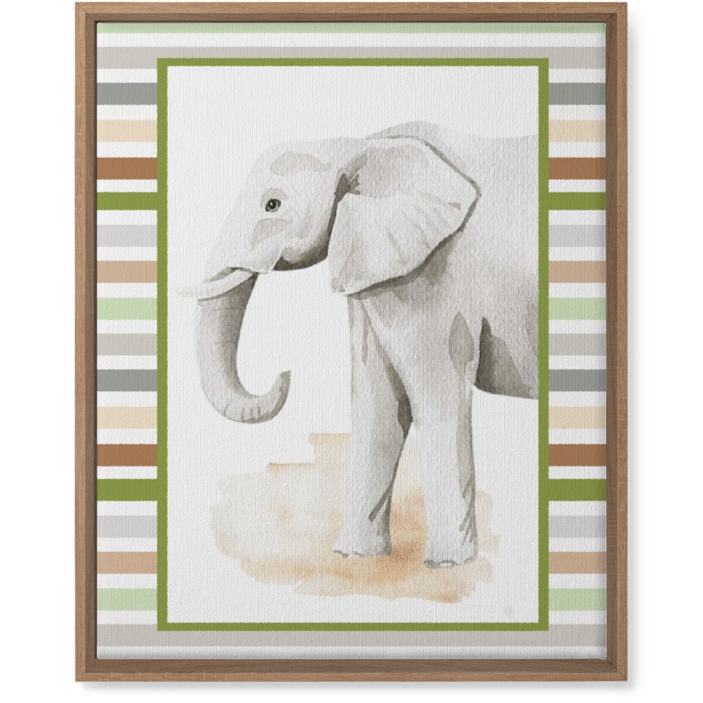 Jungle Safari Animals and Stripes - Elephant Wall Art, Natural, Single piece, Canvas, 16x20, Multicolor