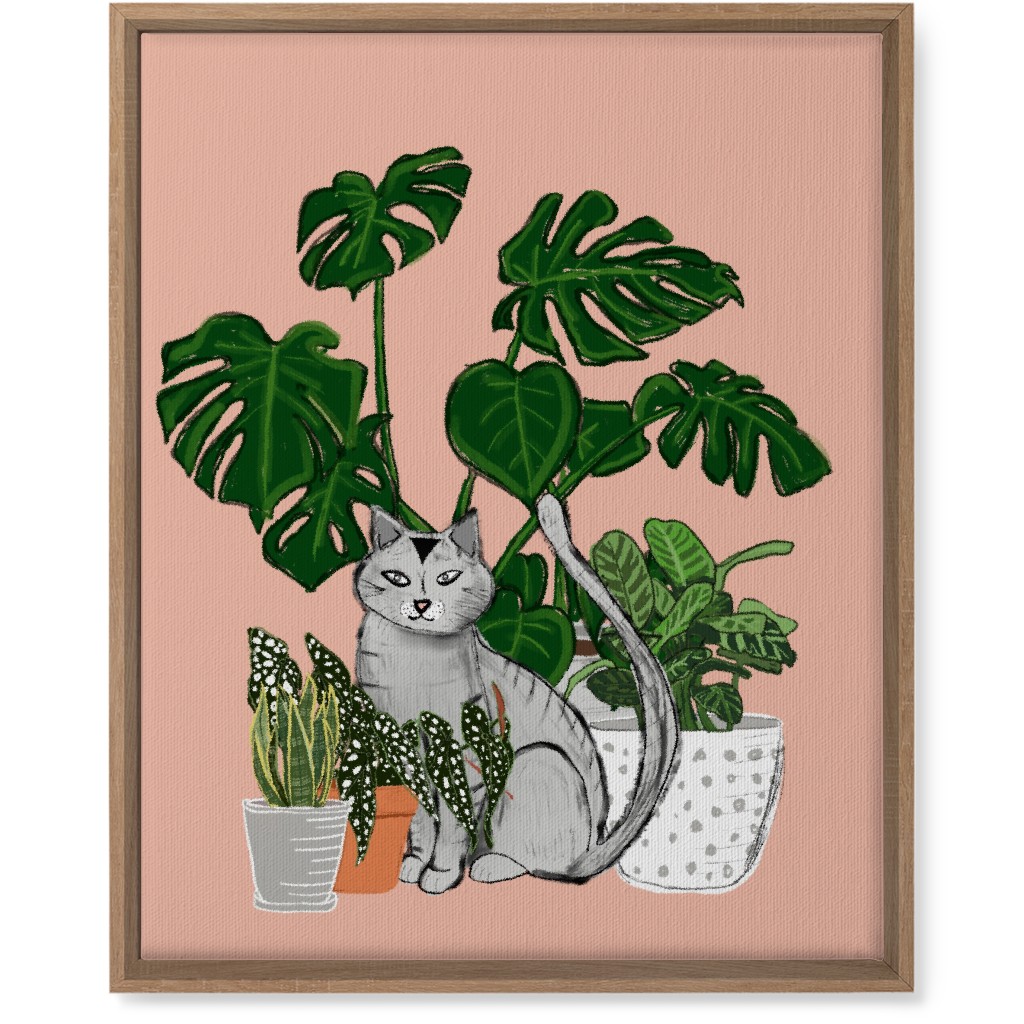 Indoor Garden Cat Wall Art, Natural, Single piece, Canvas, 16x20, Pink