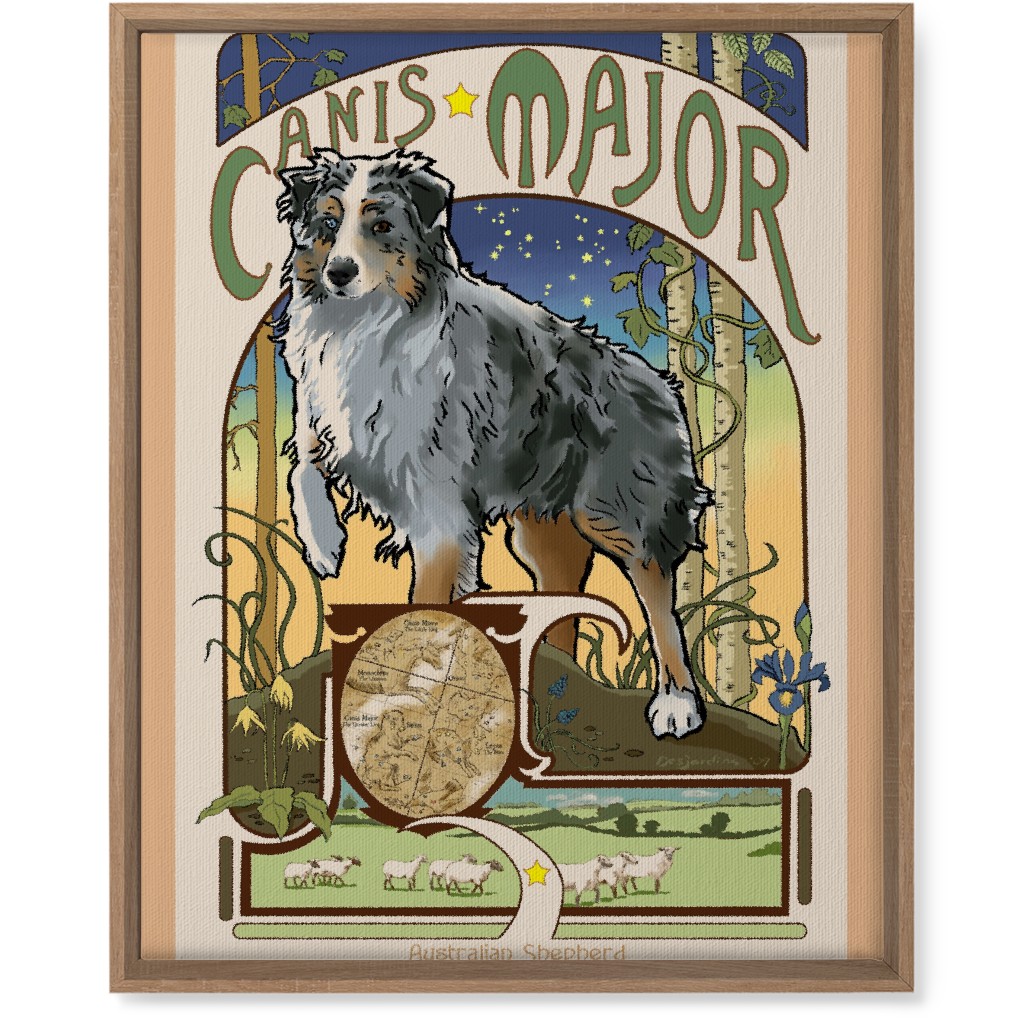 Art Nouveau Canis Major Aussie Wall Art, Natural, Single piece, Canvas, 16x20, Multicolor