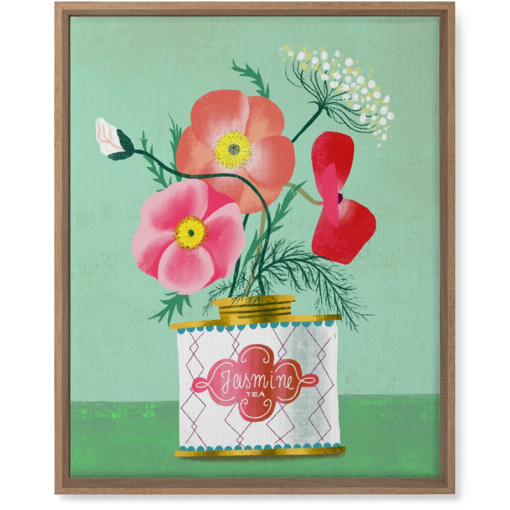 Poppies in Jasmine Tea Tin Wall Art, Natural, Single piece, Canvas, 16x20, Green
