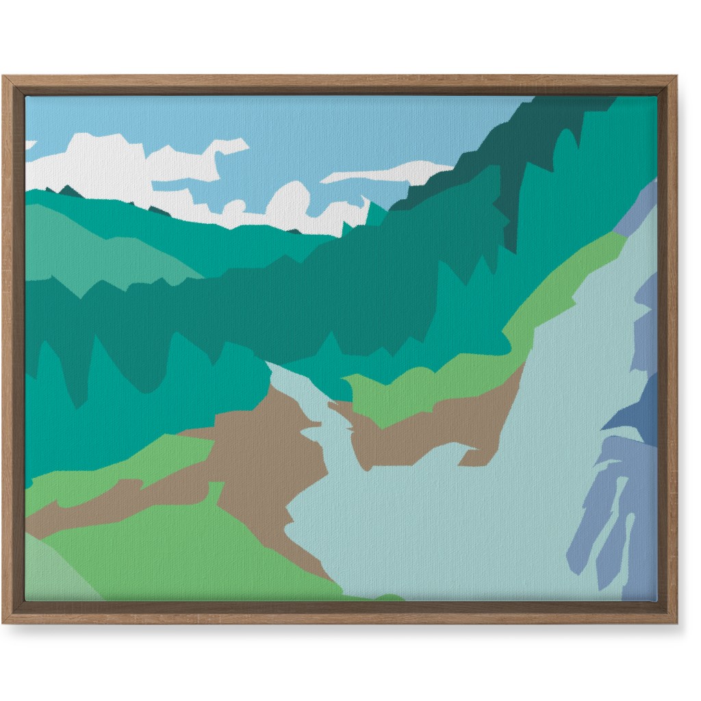 Minimalist Valley Forest Waterfall - Green and Blue Wall Art, Natural, Single piece, Canvas, 16x20, Green, Classic Green
