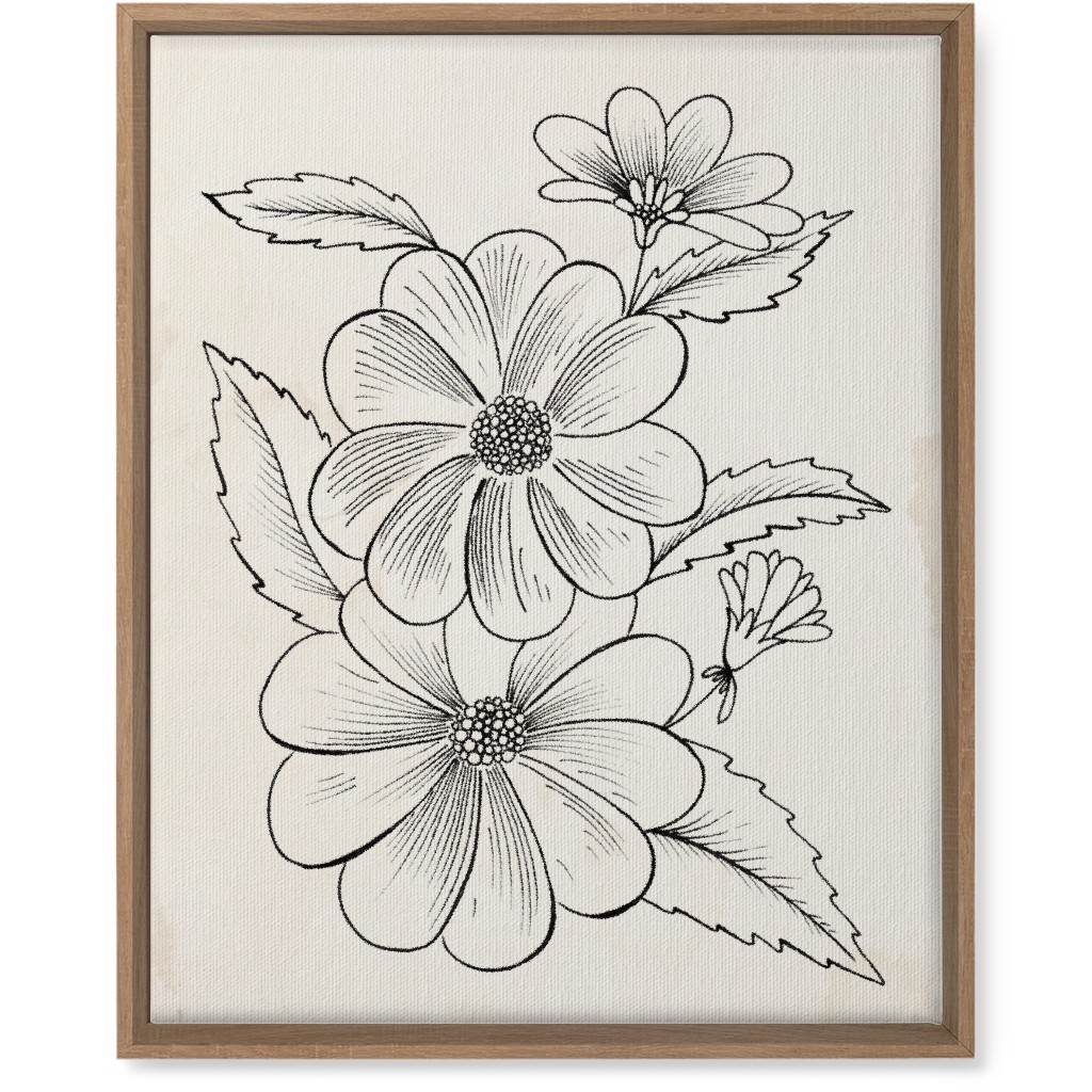Vintage Flower Sketch - Beige and Black Wall Art, Natural, Single piece, Canvas, 16x20, Beige