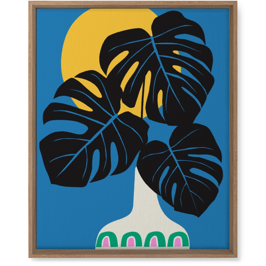 Monstera Leaves in a Vase - Blue Wall Art, Natural, Single piece, Canvas, 16x20, Blue