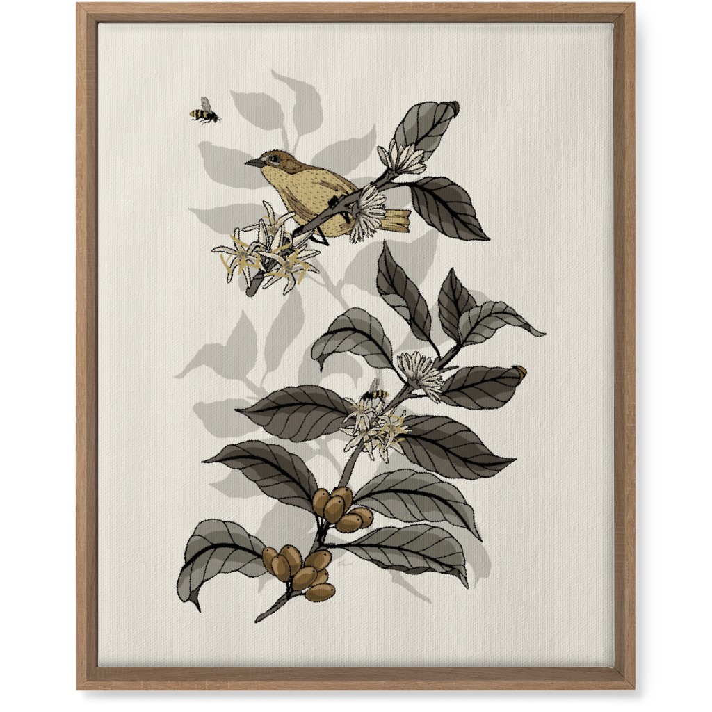 Coffee Plant, Bird, and Bee - Neutral Wall Art, Natural, Single piece, Canvas, 16x20, Beige