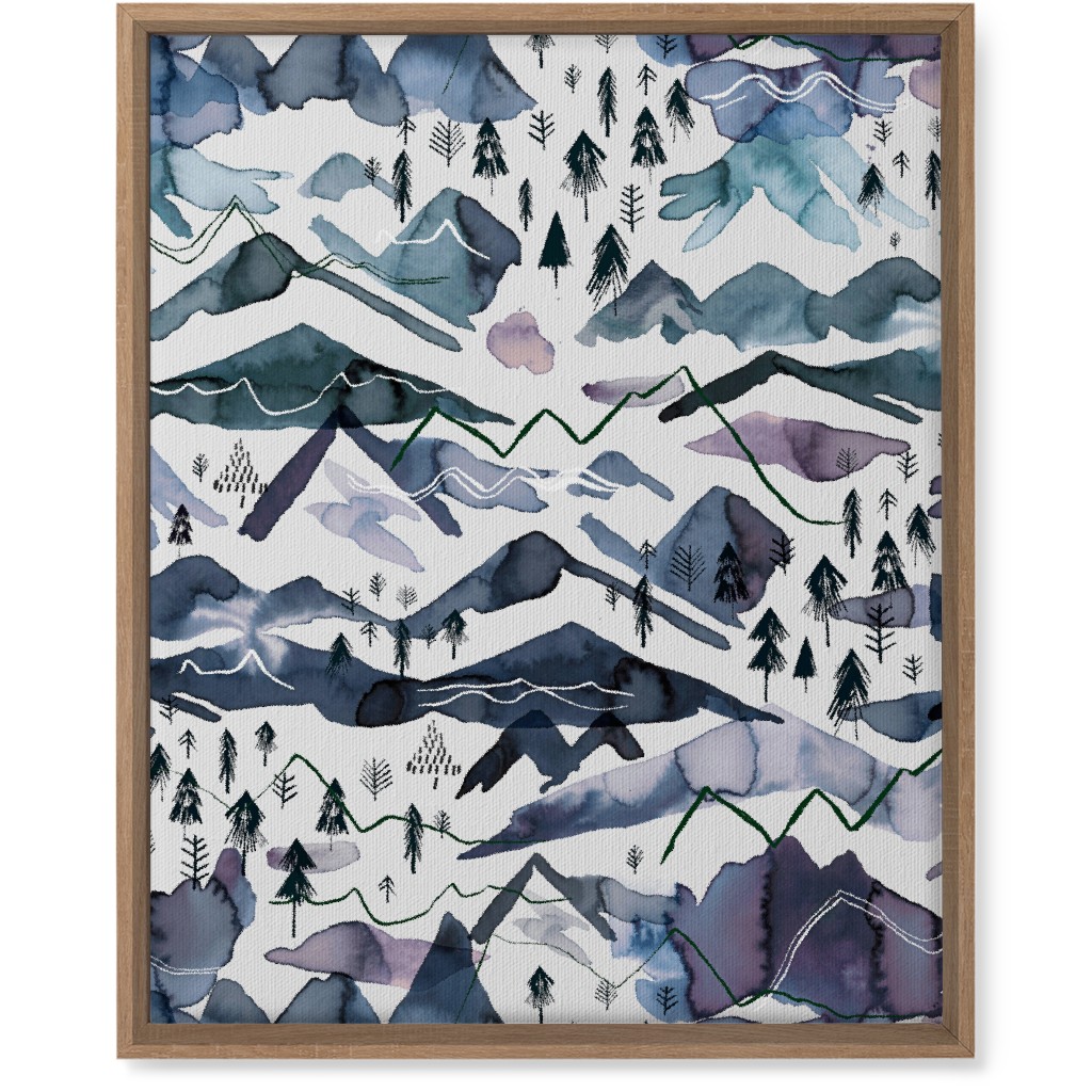 Watercolor Mountains - Blue on White Wall Art, Natural, Single piece, Canvas, 16x20, Blue