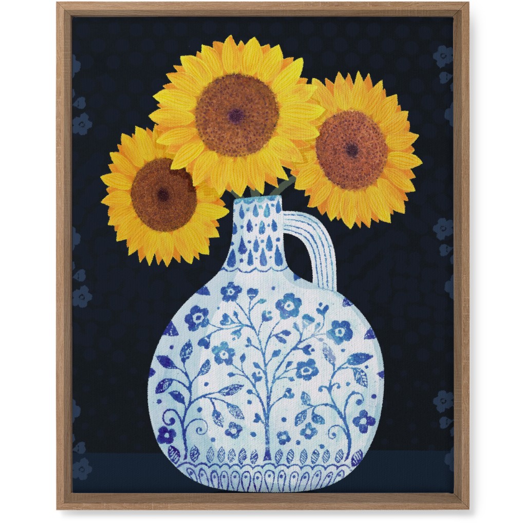 Vase of Sunflowers - Yellow on Black Wall Art, Natural, Single piece, Canvas, 16x20, Multicolor