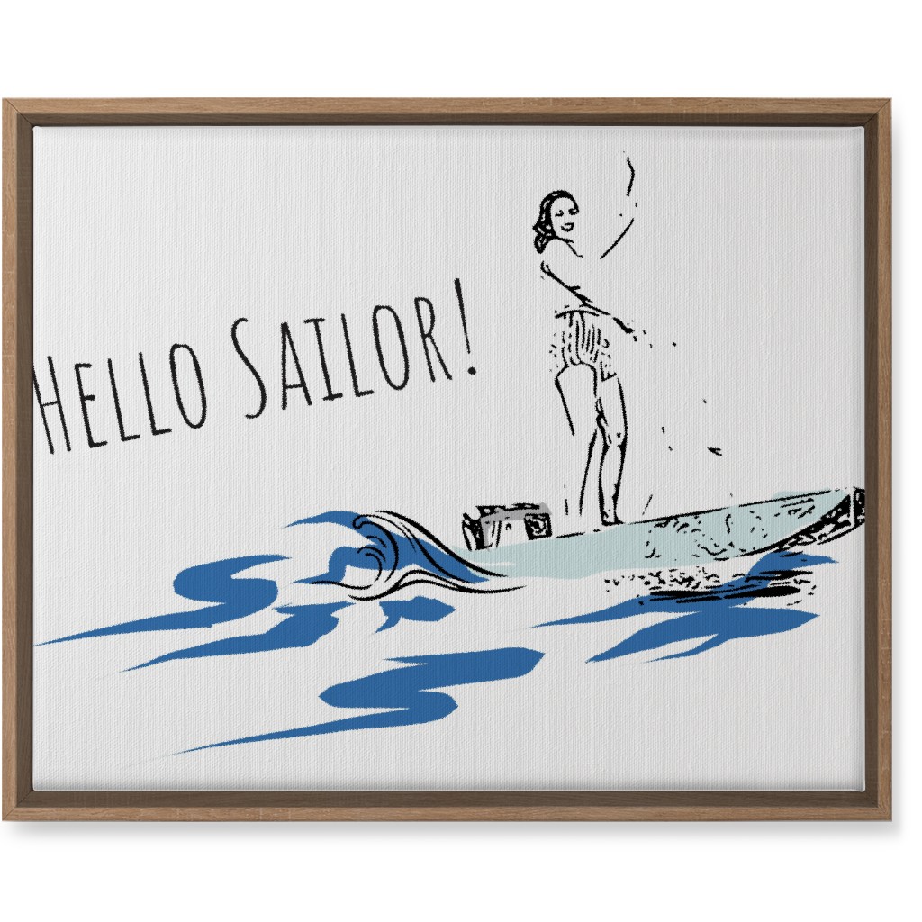 Hello Sailor Girl - White and Blue Wall Art, Natural, Single piece, Canvas, 16x20, Blue