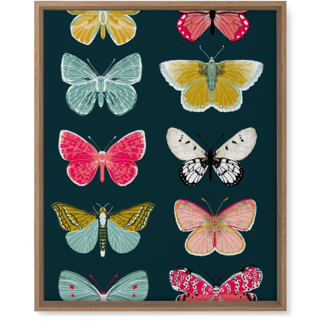 Butterflies Botanic Nature - Multi on Navy Wall Art, Natural, Single piece, Canvas, 16x20, Multicolor