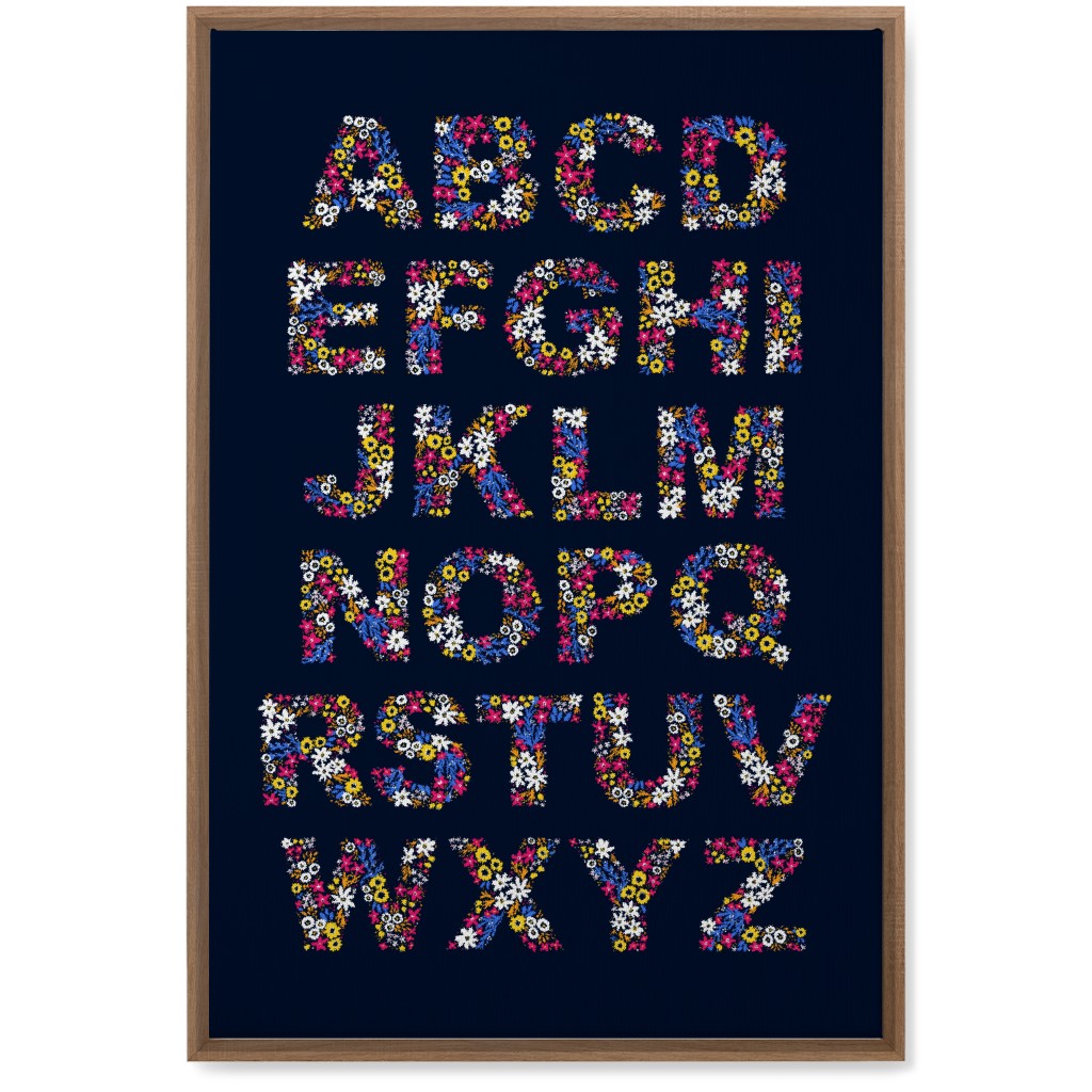 Rustic Wildflower Alphabet Wall Art, Natural, Single piece, Canvas, 20x30, Blue, Dark Blue