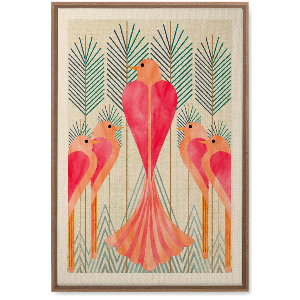 Modern Love Birds in a Pine Forest Wall Art, Natural, Single piece, Canvas, 20x30, Pink