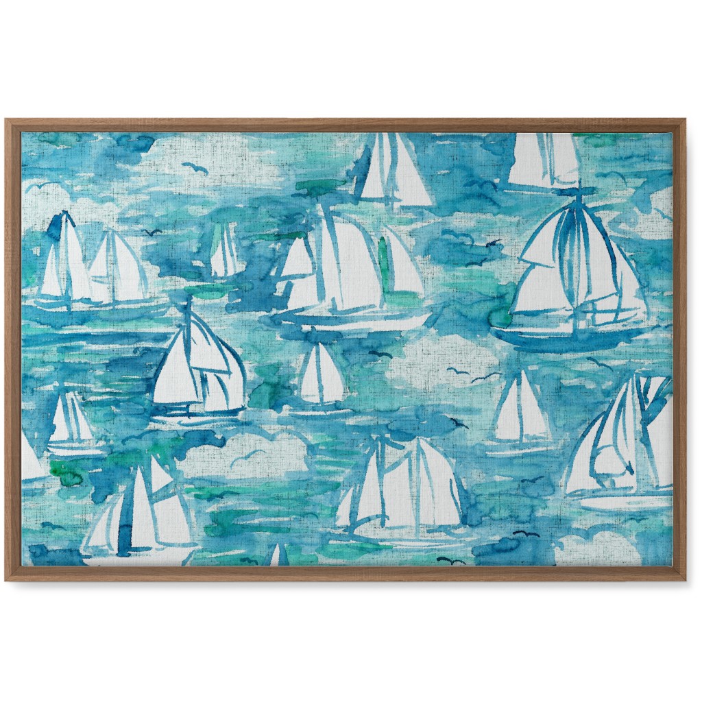 Sailboats Sailing Watercolor Loosely Painted - Blue Wall Art, Natural, Single piece, Canvas, 20x30, Blue, True Blue