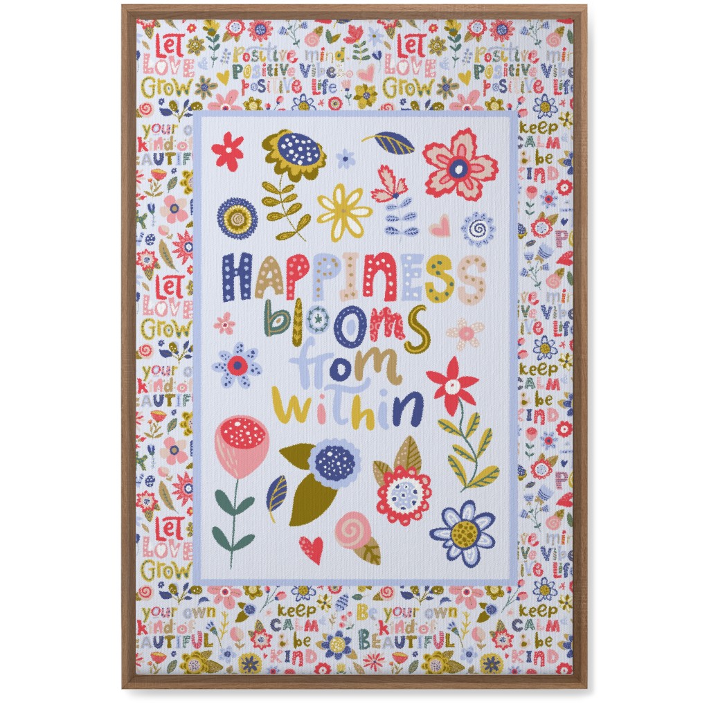 Happiness Blooms From Within - Inspirational Floral Wall Art, Natural, Single piece, Canvas, 20x30, Multicolor