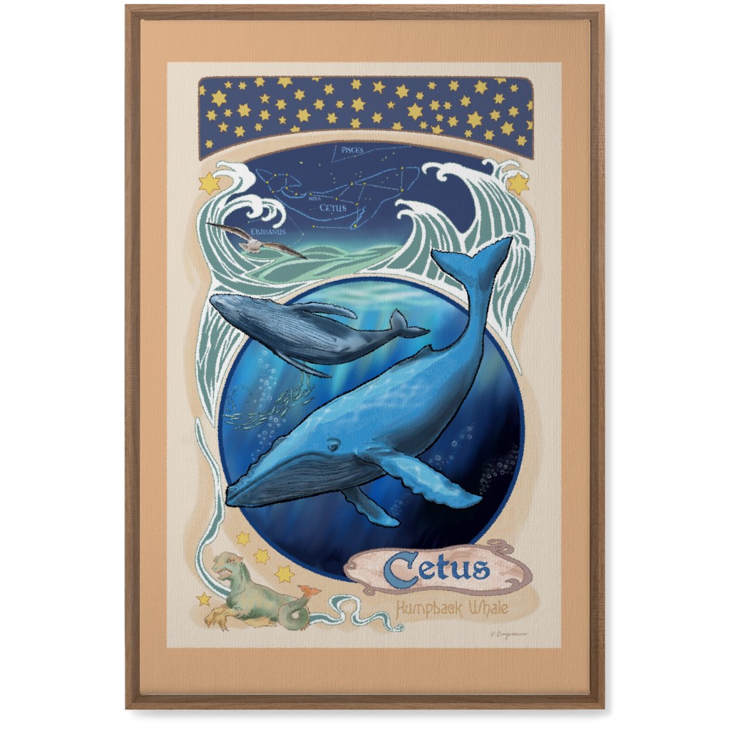 Art Nouveau Humpback Whale Wall Art, Natural, Single piece, Canvas, 20x30, Blue