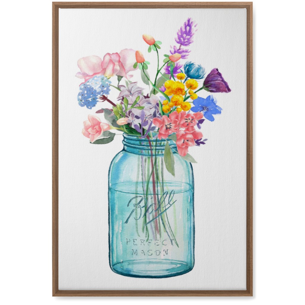 Watercolor Floral Mason Jar Bouquet Painting - Multi Wall Art, Natural, Single piece, Canvas, 20x30, Multicolor