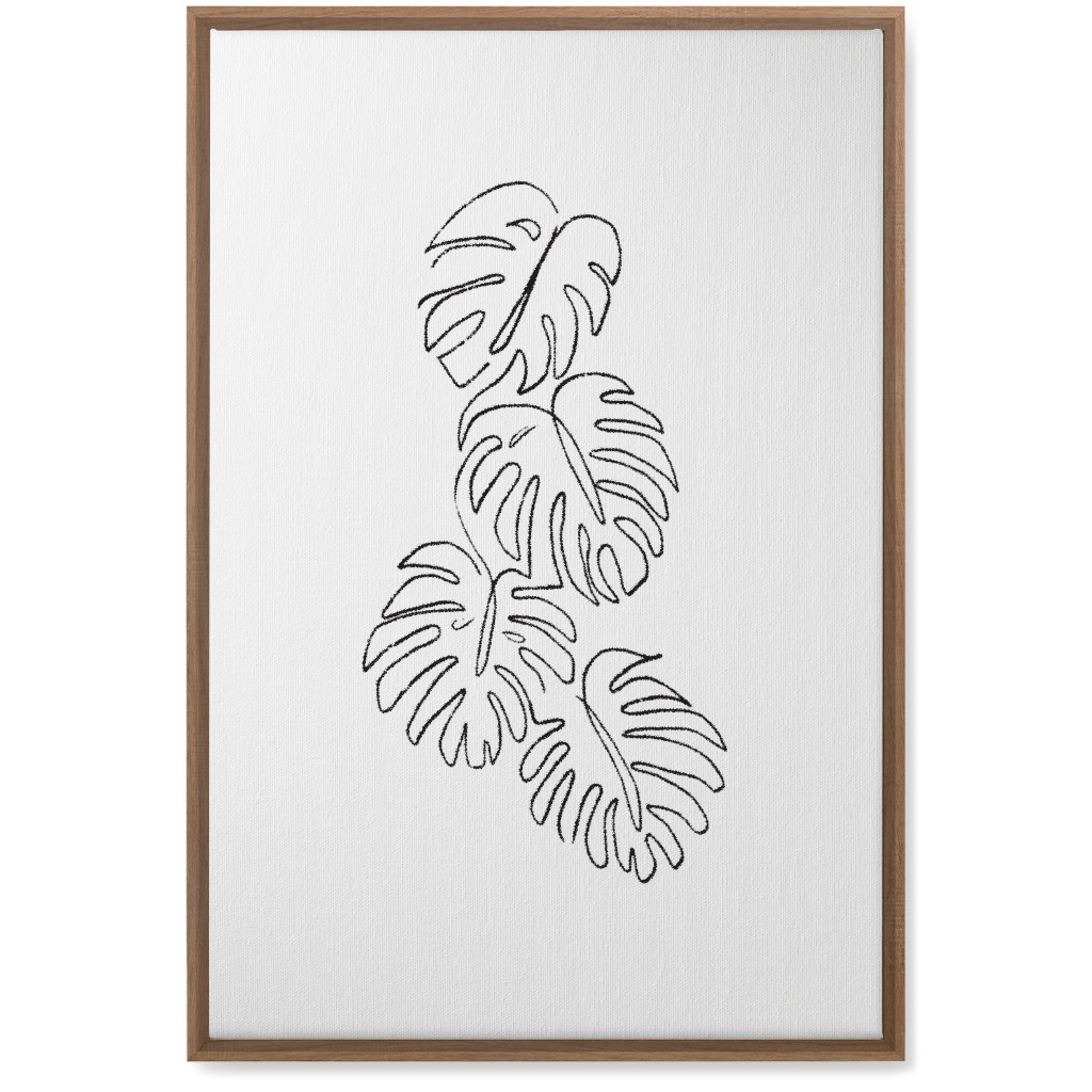 Monstera Leaf Line Art - Black and White Wall Art, Natural, Single piece, Canvas, 20x30, White