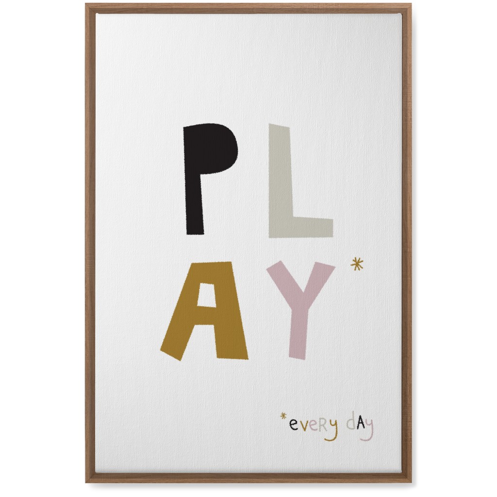 Play Typography - Neutral With Pink Wall Art, Natural, Single piece, Canvas, 20x30, Multicolor