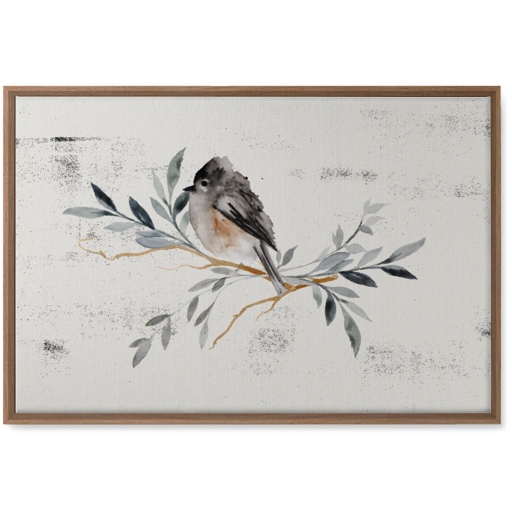 Winter Bird on Branch - Blue Wall Art, Natural, Single piece, Canvas, 20x30, Gray