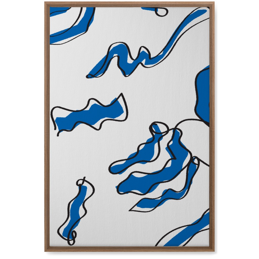 Modern Abstract Line Art Noodles - Blue and Neutral Wall Art, Natural, Single piece, Canvas, 20x30, Blue