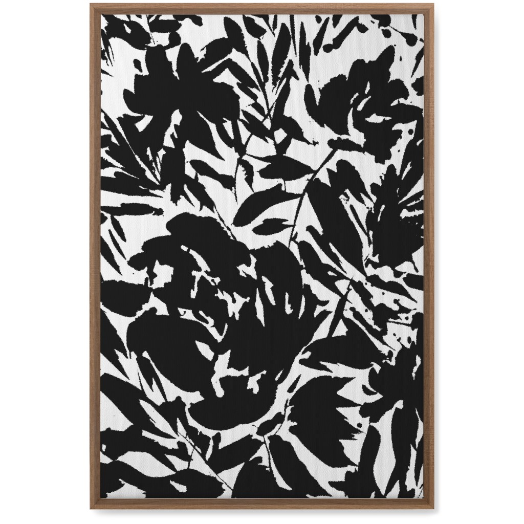 Floral Silhouette - Black and White Wall Art, Natural, Single piece, Canvas, 20x30, Black, Black